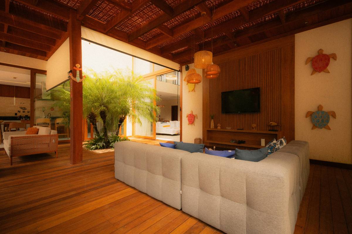 Minimalist vacation stays interior with natural light and essential furniture only